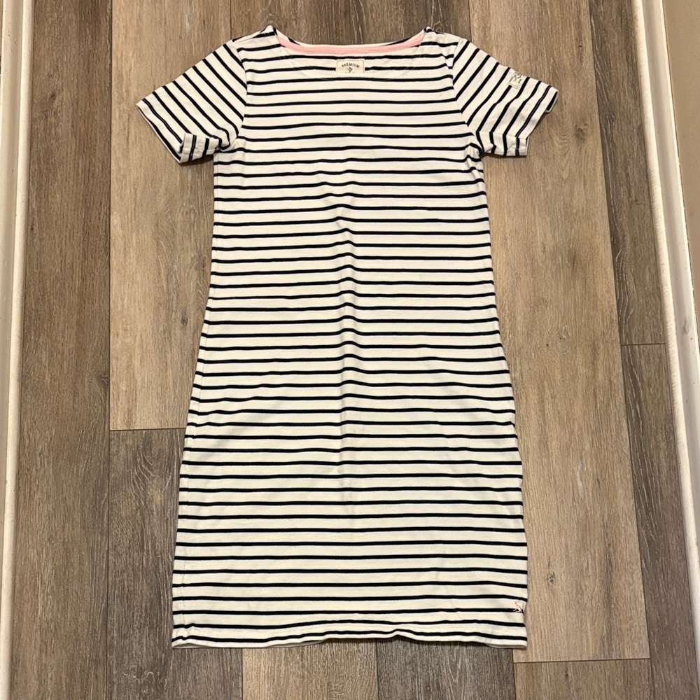 Black and White Striped T-Shirt Dress with Pink Trim